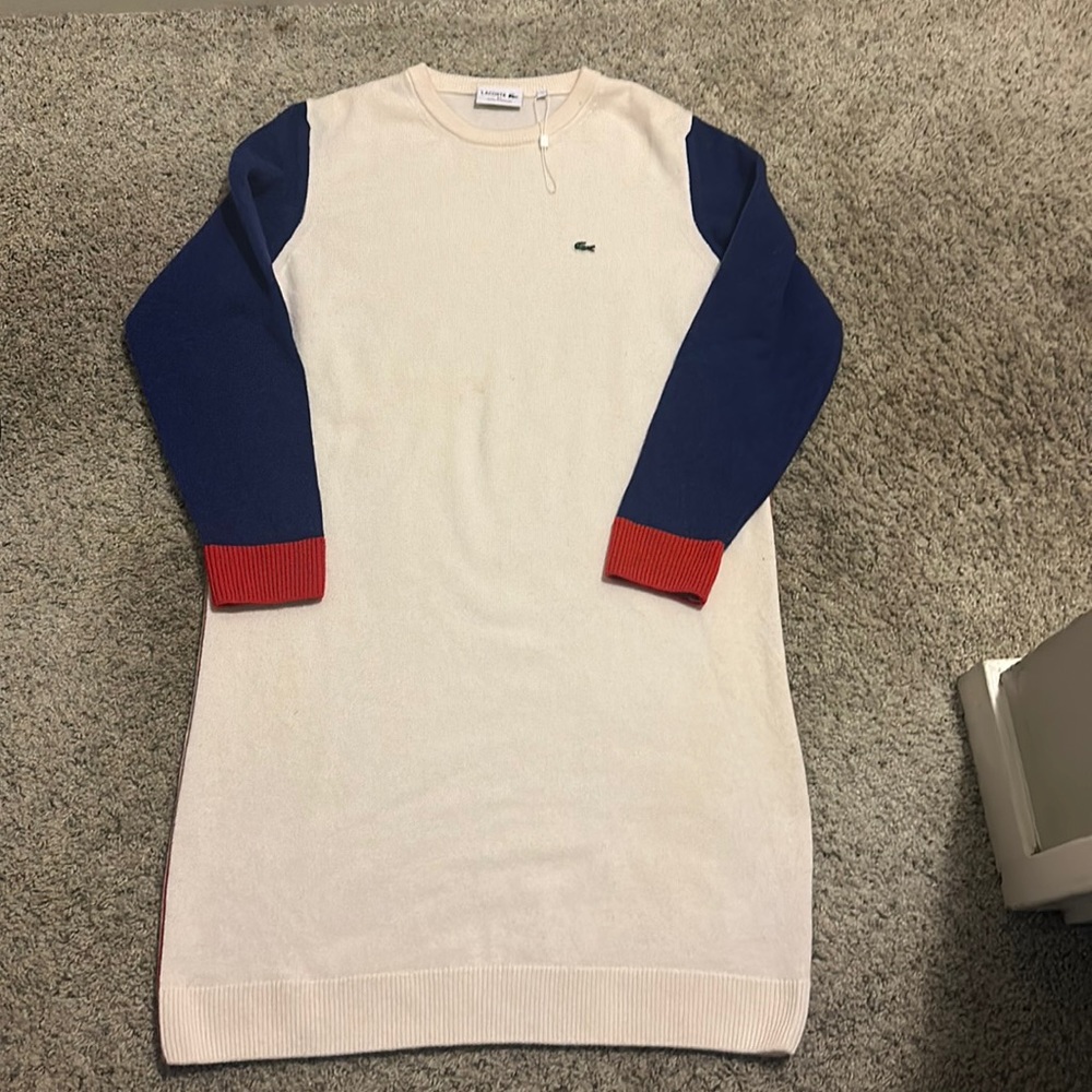 Lacoste Made In France Tricolour Wool Sweater Dress size 44
